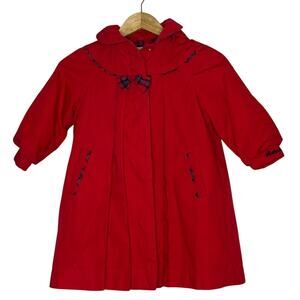 ROTHSCHILD Vintage Y2K Red Hooded Dress Coat Pleated Cape Lined Size 4